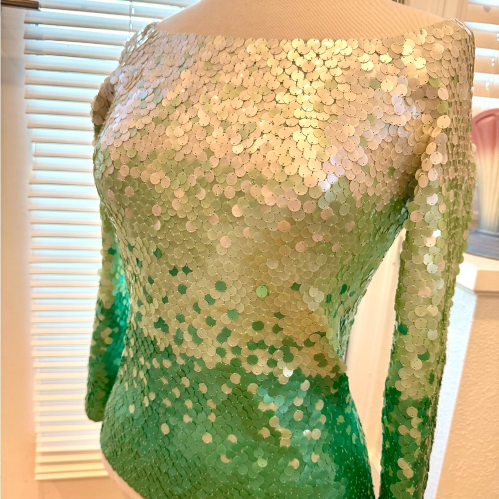 Escada Shimmering Green Sequin Top